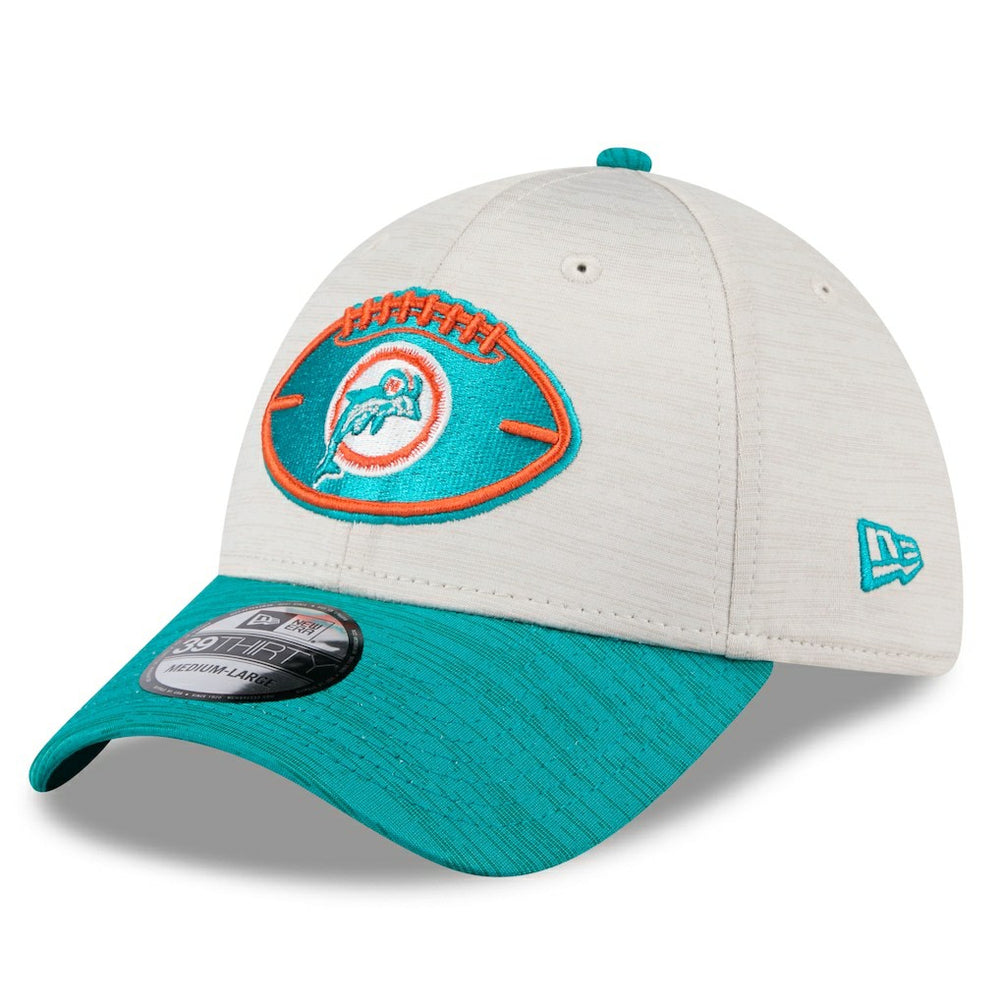 Miami Dolphins New Era 2024 Sideline Historic 39THIRTY Flex Hat - Stone/Aqua outlet