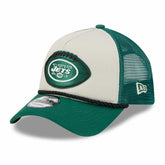 New York Jets New Era 2024 Sideline Historic 9FORTY A-Frame Trucker Adjustable Hat - Stone/Green sale