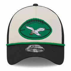 Philadelphia Eagles New Era 2024 Sideline Historic 9FORTY A-Frame Trucker Adjustable Hat - Stone/Black for sale