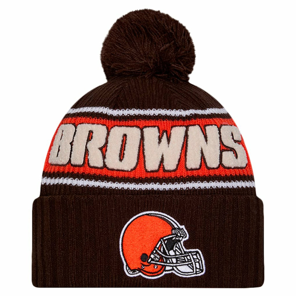 Cleveland Browns New Era 2024 Sideline Cuffed Knit Hat with Pom - Brown on sale