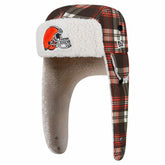 Cleveland Browns New Era Sideline Plaid Sherpa Trapper Hat - Brown on sale