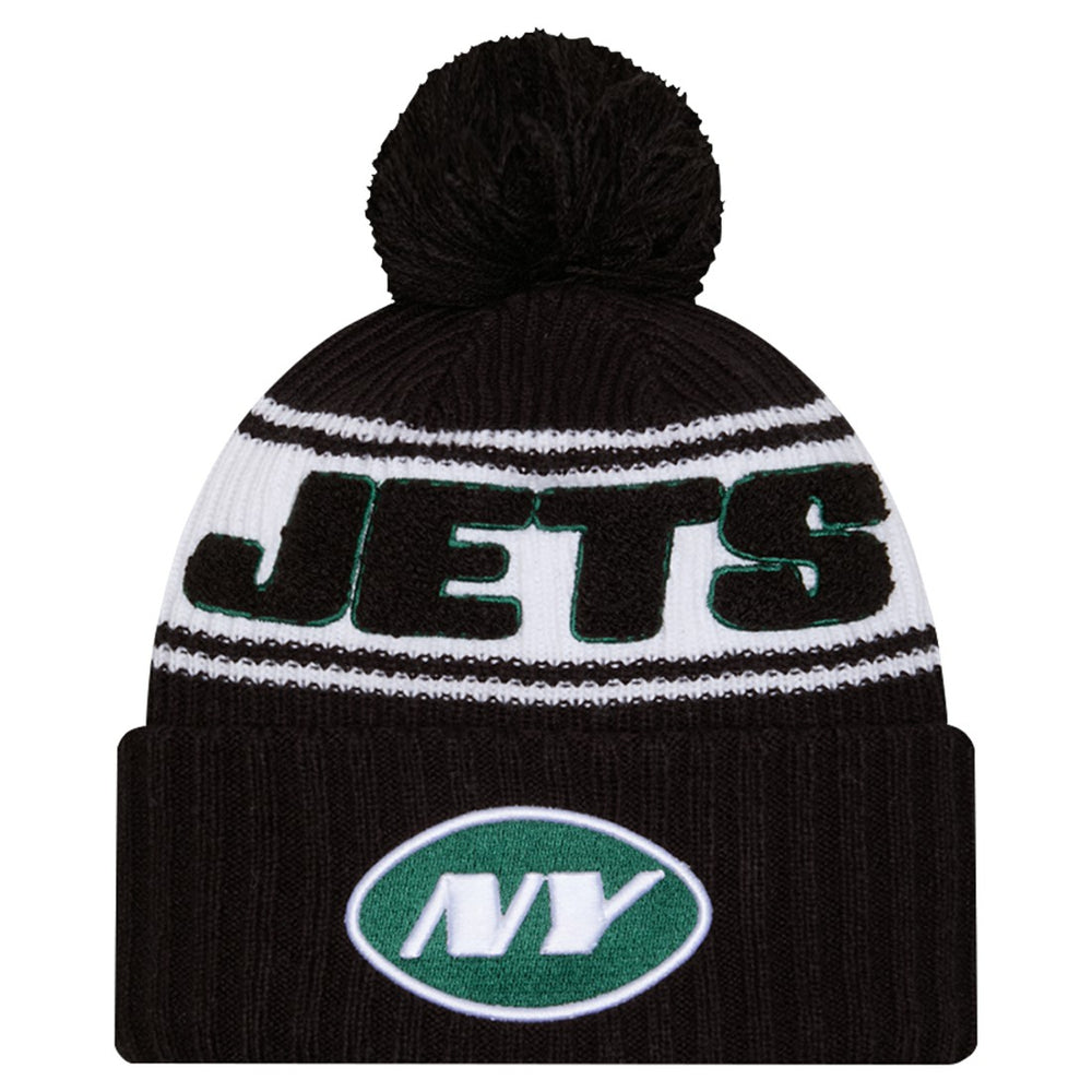 New York Jets New Era Youth 2024/25 Sideline Cuffed Knit Hat with Pom - Black discount