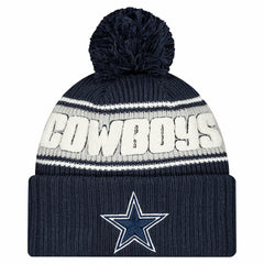 Dallas Cowboys New Era Youth 2024/25 Sideline Cuffed Knit Hat with Pom - Navy outlet