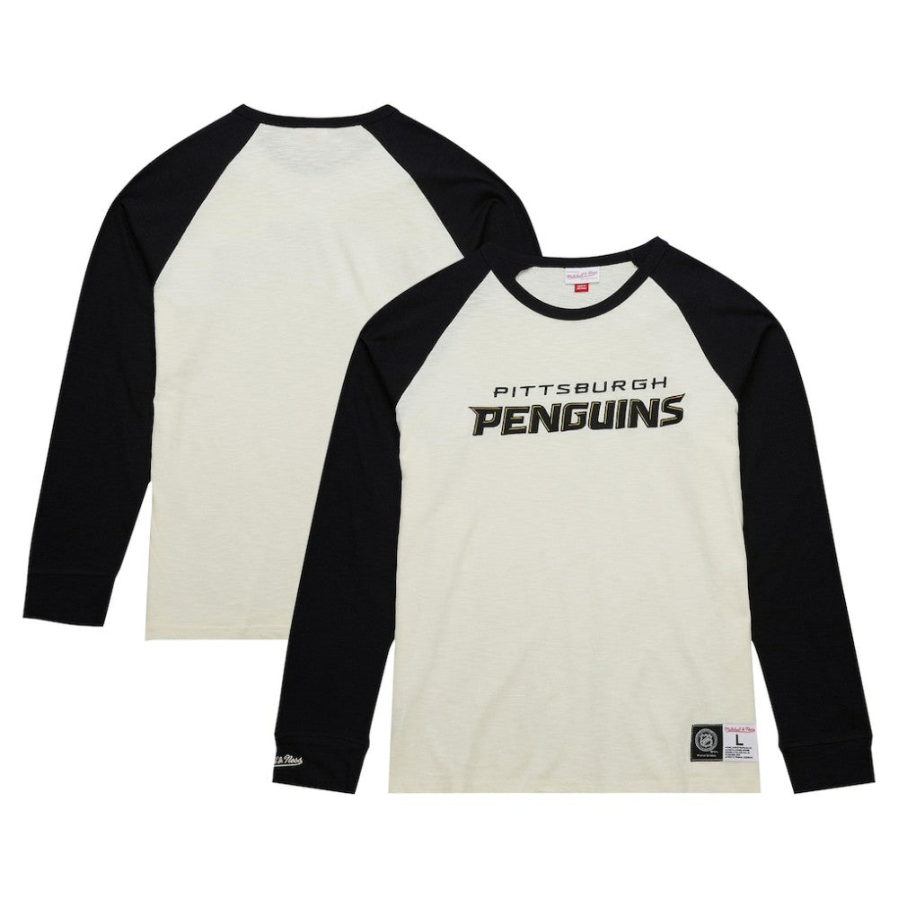 Pittsburgh Penguins Mitchell & Ness Legendary Slub Vintage Raglan Long Sleeve T-Shirt - Cream T-shirts