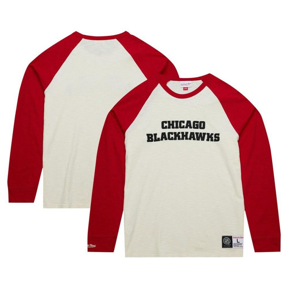 Chicago Blackhawks Mitchell & Ness Legendary Slub Vintage Raglan Long Sleeve T-Shirt - Cream T-shirts