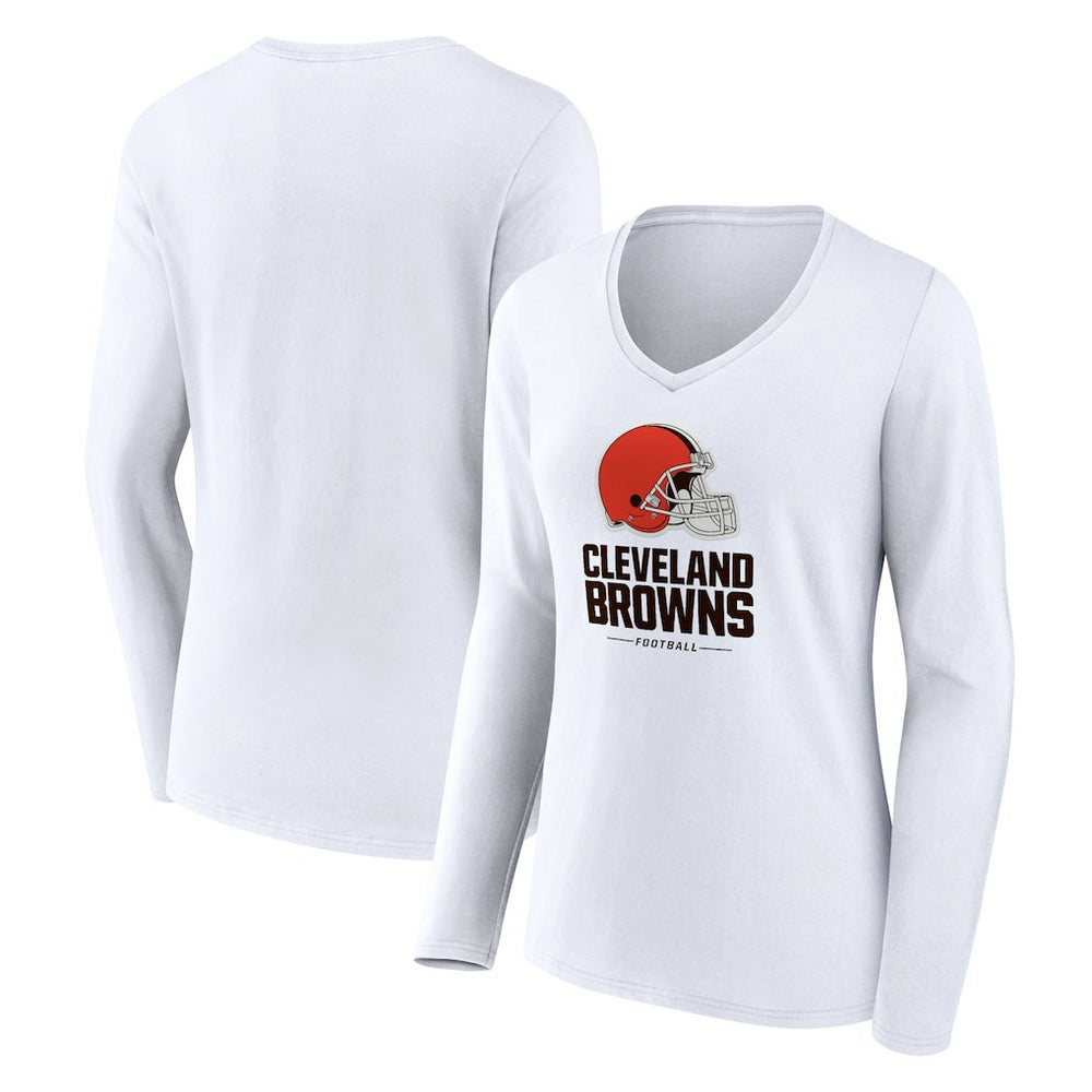 Cleveland Browns Women's Team Lockup Long Sleeve V-Neck T-Shirt - White discount