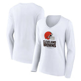 Cleveland Browns Women's Team Lockup Long Sleeve V-Neck T-Shirt - White discount