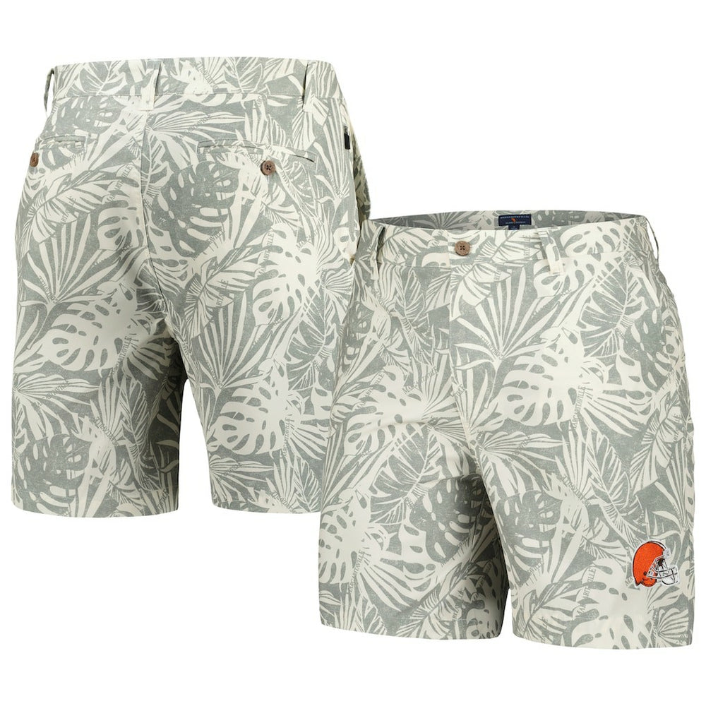 Cleveland Browns Margaritaville Sandwashed Monstera Print Amphib Shorts - Gray for sale
