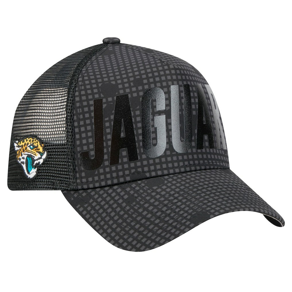 Jacksonville Jaguars New Era Midnight Ink Tonal Text A-Frame Trucker 9FORTY Adjustable Hat - Black discount