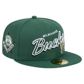 Milwaukee Bucks Sport Night Script Sided 59FIFTY Fitted Hat - Hunter Green discount