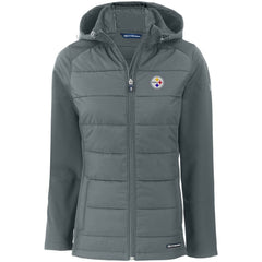 Pittsburgh Steelers Cutter & Buck Women's Evoke PrimaLoft Hybrid Eco Softshell Recycled Full-Zip Hooded Jacket - Gray cheap