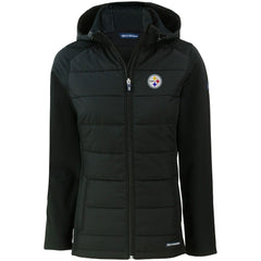 Pittsburgh Steelers Cutter & Buck Women's Evoke PrimaLoft Hybrid Eco Softshell Recycled Full-Zip Hooded Jacket - Black for sale