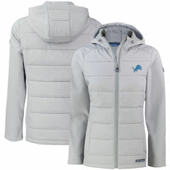 Detroit Lions Cutter & Buck Women's Evoke PrimaLoft Hybrid Eco Softshell Recycled Full-Zip Hooded Jacket - Gray for sale
