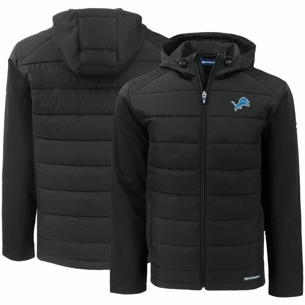 Detroit Lions Cutter & Buck Evoke PrimaLoft Hybrid Eco Softshell Recycled Full-Zip Hooded Jacket - Black for sale