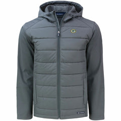 Green Bay Packers Cutter & Buck Evoke PrimaLoft Hybrid Eco Softshell Recycled Full-Zip Hooded Jacket - Gray for sale