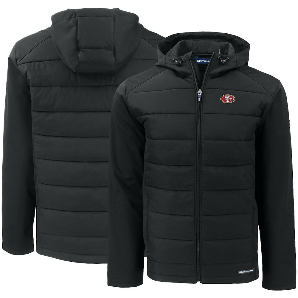 San Francisco 49ers Cutter & Buck Evoke PrimaLoft Hybrid Eco Softshell Recycled Full-Zip Hooded Jacket - Black sale