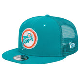 Miami Dolphins New Era Throwback Main Trucker 9FIFTY Snapback Hat - Aqua on sale