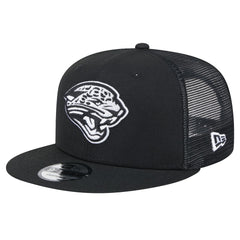 New Era Jacksonville Jaguars Black Main Trucker 9FIFTY Snapback Hat sale