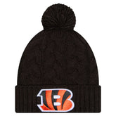 Cincinnati Bengals New Era Girls Youth Cabled Cuffed Knit Hat with Pom - Black on sale