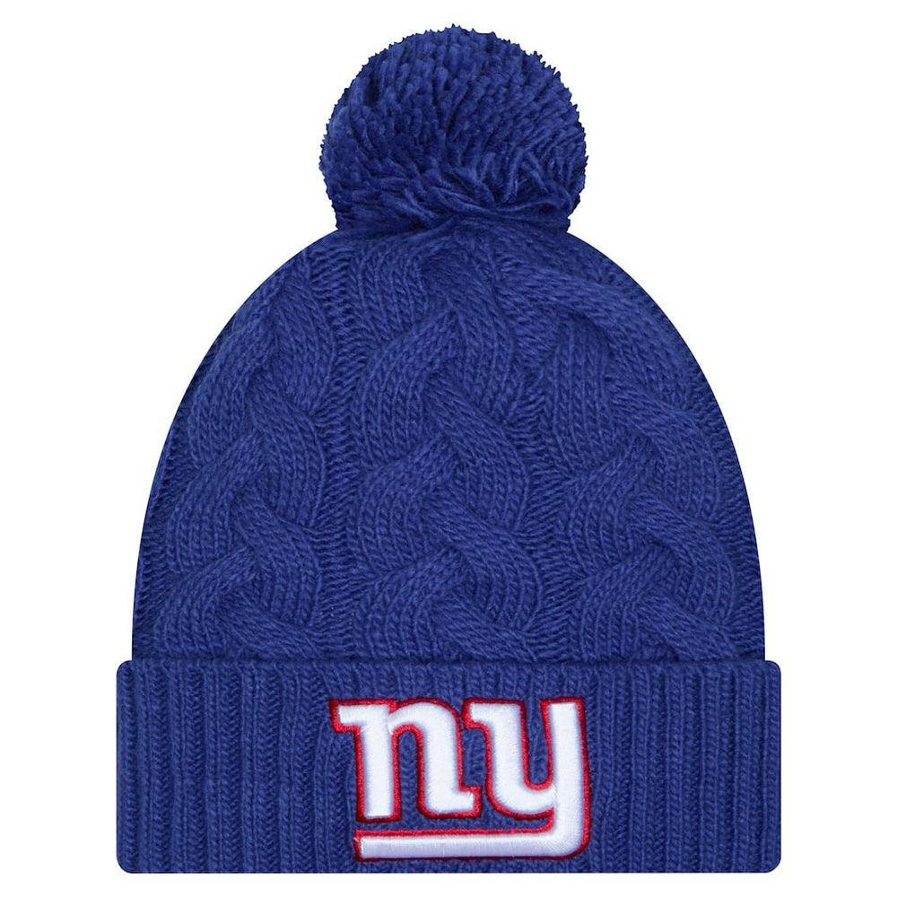 New York Giants New Era Girls Youth Cabled Cuffed Knit Hat with Pom - Royal discount