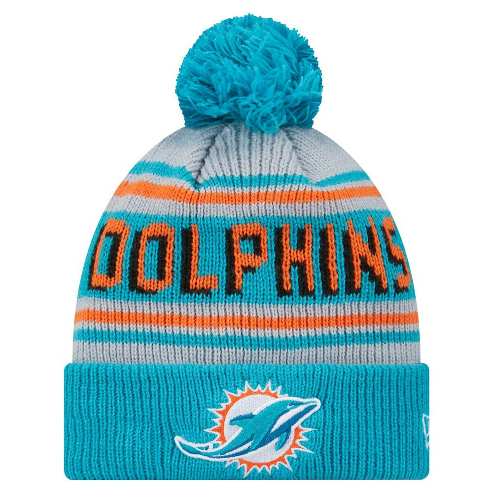 Miami Dolphins New Era Youth Main Cuffed Knit Hat with Pom - Aqua outlet