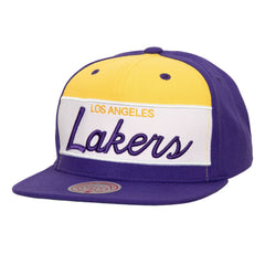 Los Angeles Lakers Retro Sport Color Block Script Snapback Hat - White/Purple shop