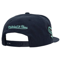 Seattle Kraken Mitchell & Ness Retro Script Colorblock Snapback Hat - Deep Sea Blue Hats