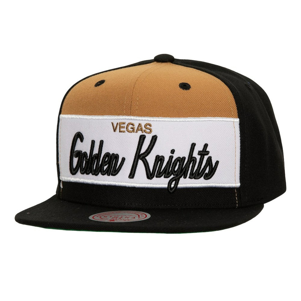 Vegas Golden Knights Mitchell & Ness Retro Script Colorblock Snapback Hat - Black Hats