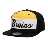 Boston Bruins Mitchell & Ness Retro Script Colorblock Snapback Hat - Black Hats