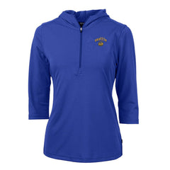 Seattle Mariners Cutter & Buck Women's City Connect Virtue Eco Pique Half-Zip 3/4 Sleeve Pullover Hoodie Blue