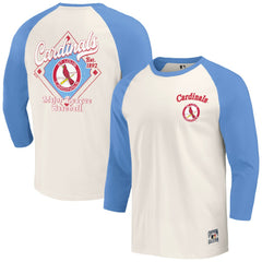 St. Louis Cardinals Darius Rucker Collection Cooperstown Collection Raglan 3/4-Sleeve T-Shirt Light Blue/White