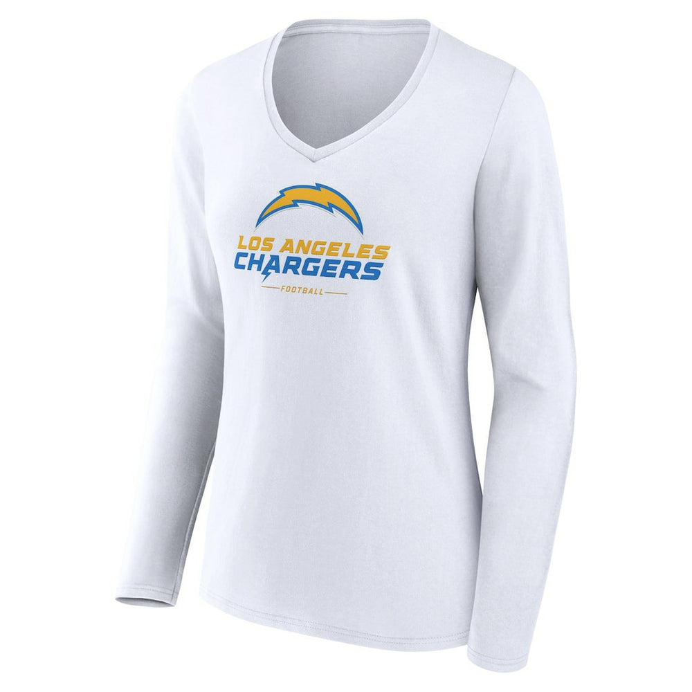 Los Angeles Chargers Women's Team Lockup Long Sleeve V-Neck T-Shirt - White outlet