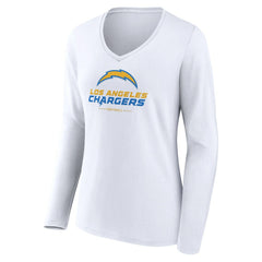 Los Angeles Chargers Women's Team Lockup Long Sleeve V-Neck T-Shirt - White outlet