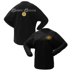 Boston Bruins Fanatics Women's 100th Anniversary Sparkle Spirit Jersey T-Shirt - Black T-shirts