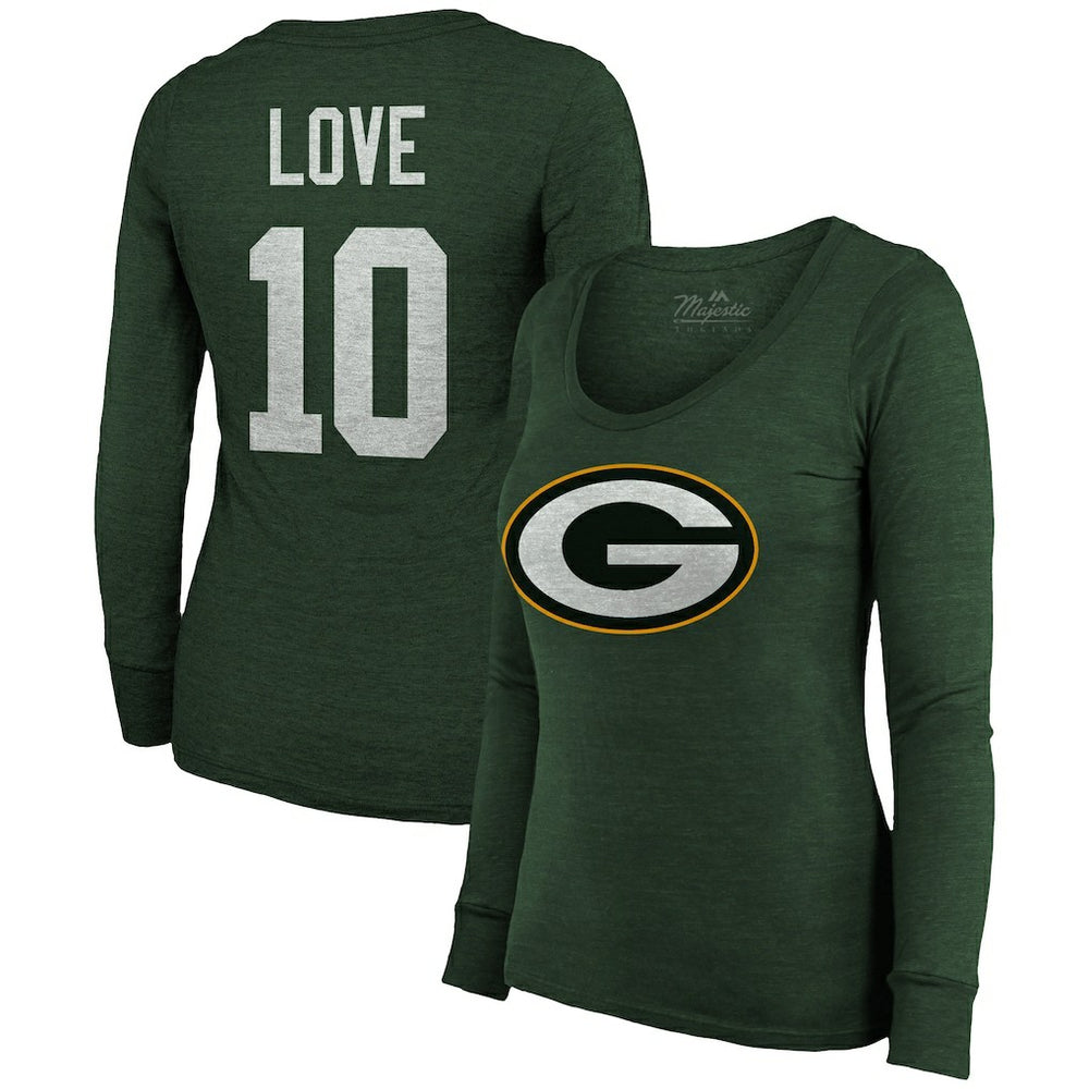 Jordan Love Green Bay Packers Majestic Threads Women's Name & Number Long Sleeve Scoop Neck Tri-Blend T-Shirt – Green online