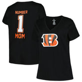 Cincinnati Bengals Women's Plus Size Mother's Day #1 Mom V-Neck T-Shirt - Black cheap