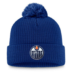 Edmonton Oilers Fanatics Primary Logo Cuffed Knit Hat with Pom - Royal Hats