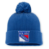 New York Rangers Fanatics Primary Logo Cuffed Knit Hat with Pom - Blue Hats