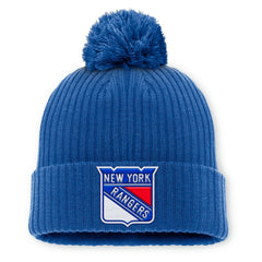 New York Rangers Fanatics Primary Logo Cuffed Knit Hat with Pom - Blue Hats