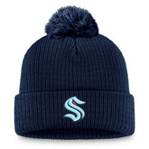 Seattle Kraken Fanatics Primary Logo Cuffed Knit Hat with Pom - Deep Sea Blue Hats