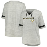 Pittsburgh Penguins Fanatics Women's Plus Size Lace-Up T-Shirt - Heather Gray T-shirts