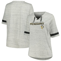 Pittsburgh Penguins Fanatics Women's Plus Size Lace-Up T-Shirt - Heather Gray T-shirts