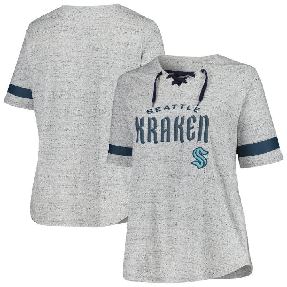 Seattle Kraken Fanatics Women's Plus Size Lace-Up T-Shirt - Heather Gray T-shirts