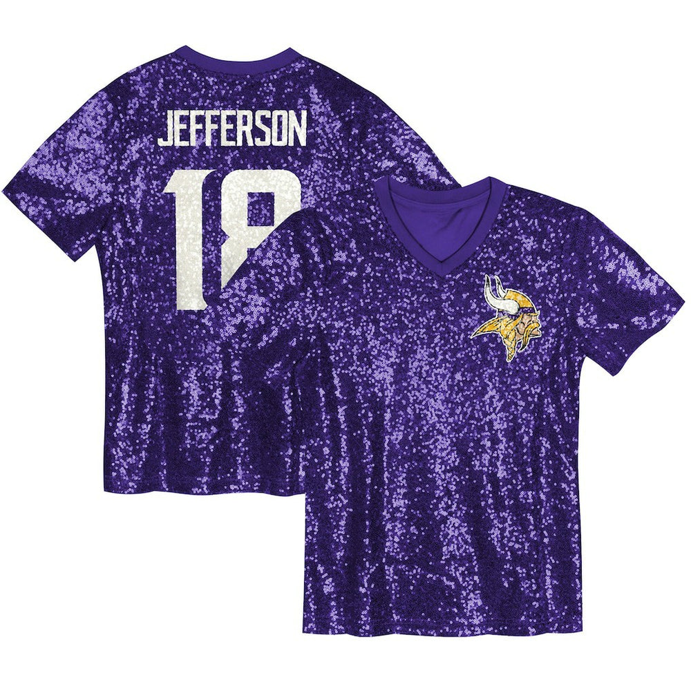 Justin Jefferson Minnesota Vikings Girls Youth Sequin V-Neck Fashion Jersey - Purple for sale