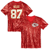 Travis Kelce Kansas City Chiefs Girls Youth Sequin V-Neck Fashion Jersey - Red discount