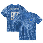 Aidan Hutchinson Detroit Lions Girls Youth Sequin V-Neck Fashion Jersey - Blue outlet