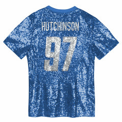 Aidan Hutchinson Detroit Lions Girls Youth Sequin V-Neck Fashion Jersey - Blue outlet