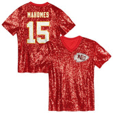 Patrick Mahomes Kansas City Chiefs Girls Youth Sequin V-Neck Fashion Jersey - Red sale