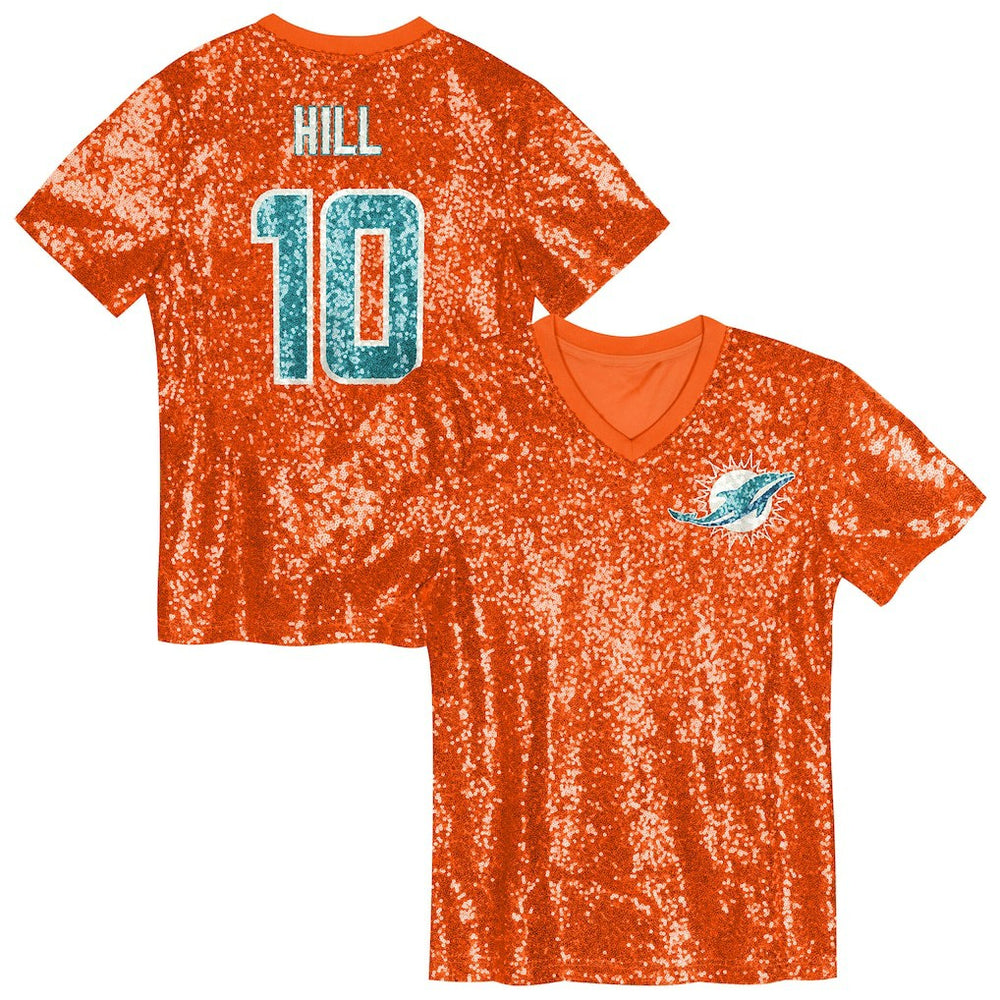 Tyreek Hill Miami Dolphins Girls Youth Sequin V-Neck Fashion Jersey - Orange on sale