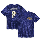 Lamar Jackson Baltimore Ravens Girls Youth Sequin V-Neck Fashion Jersey - Purple online